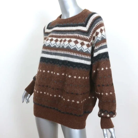 RE/DONE 50s Raglan Crew Sweater Brown Fair Isle Wool-Alpaca Size Medium - Picture 2 of 7